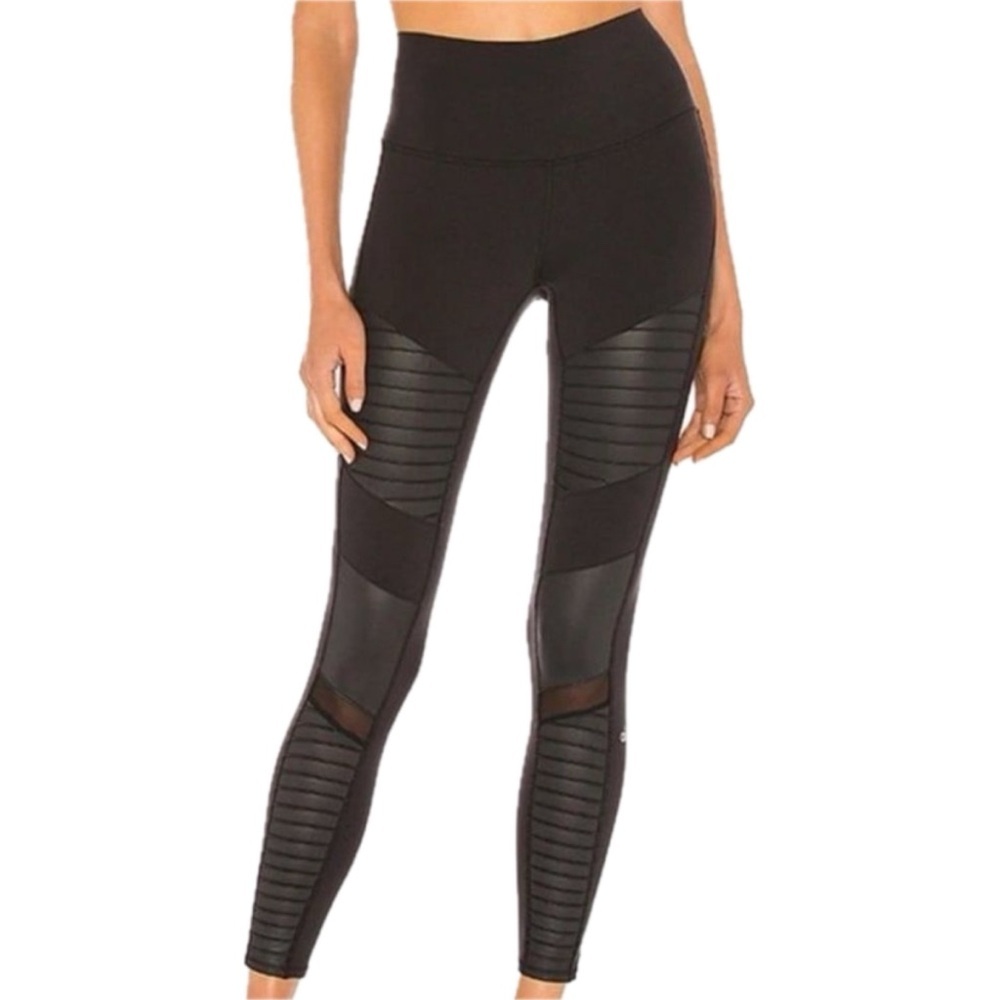 ALO Yoga High Waisted Moto Mesh Textured Panel Leggings Small